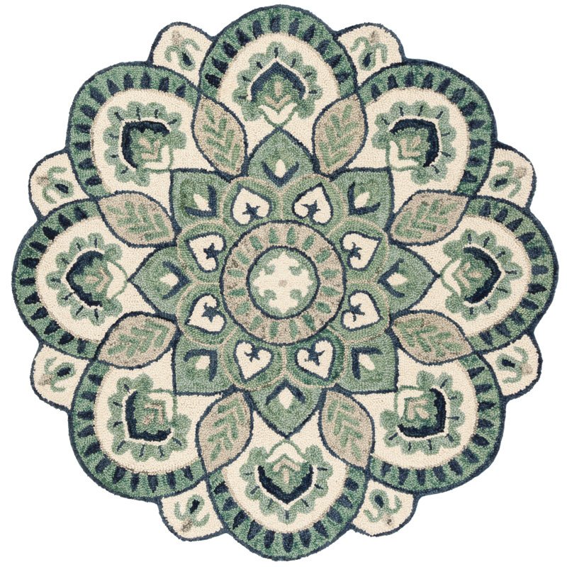 Novelty Floral Area Rug, Round 152 cm, Ivory/Blue