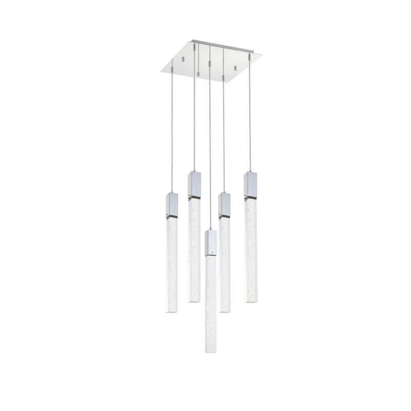 Luminaire suspendu rectangulaire à 5 lumières Aliha, Chrome