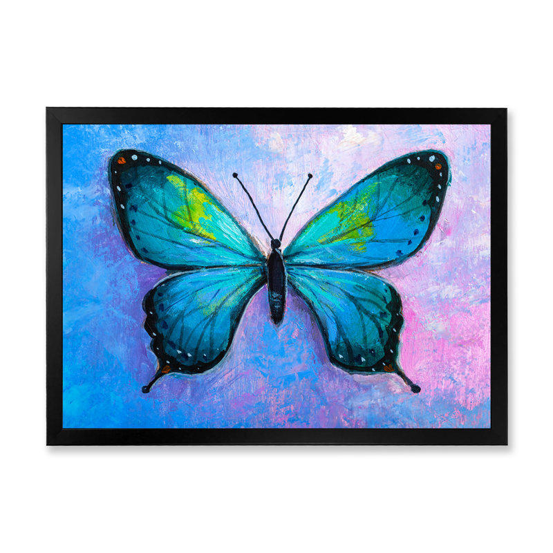 Papillon monarque abstrait - peinture sur toile, Cadre noir, H 12 po x l 20 po x P 1 po