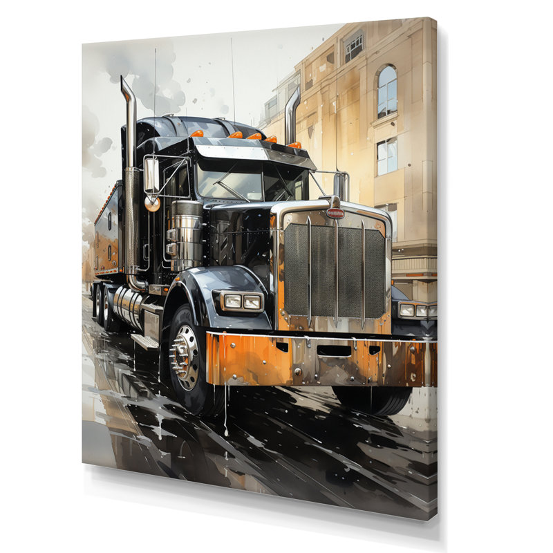 Semi-remorque en fibre de carbone II - Camion, salon d'art mural, H 20 po x l 12 po x P 1 po, Toile tendue