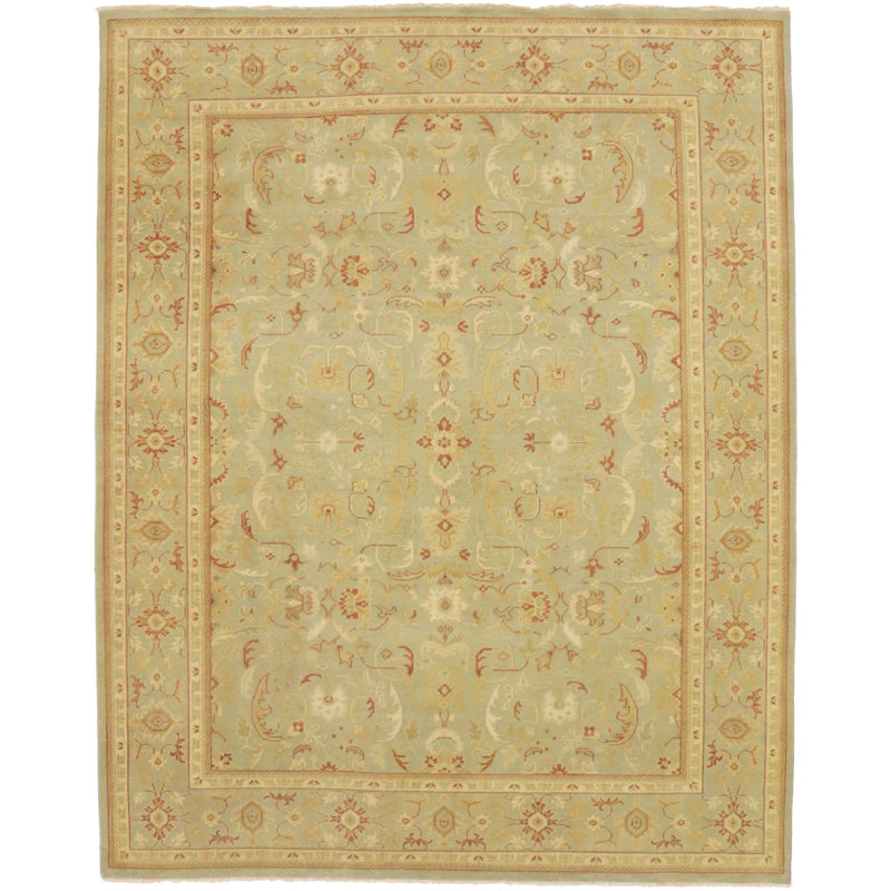 Tapis brun clair en laine à motif floral fait à la main 8 pi x 10 pi Gabriello