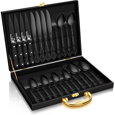 24-Piece Retro Royal Silverware Set With Gift Box, Stainless Steel Mirror Flatware Cutlery For Home, Party, Wedding, Dishwasher Safe Utensils