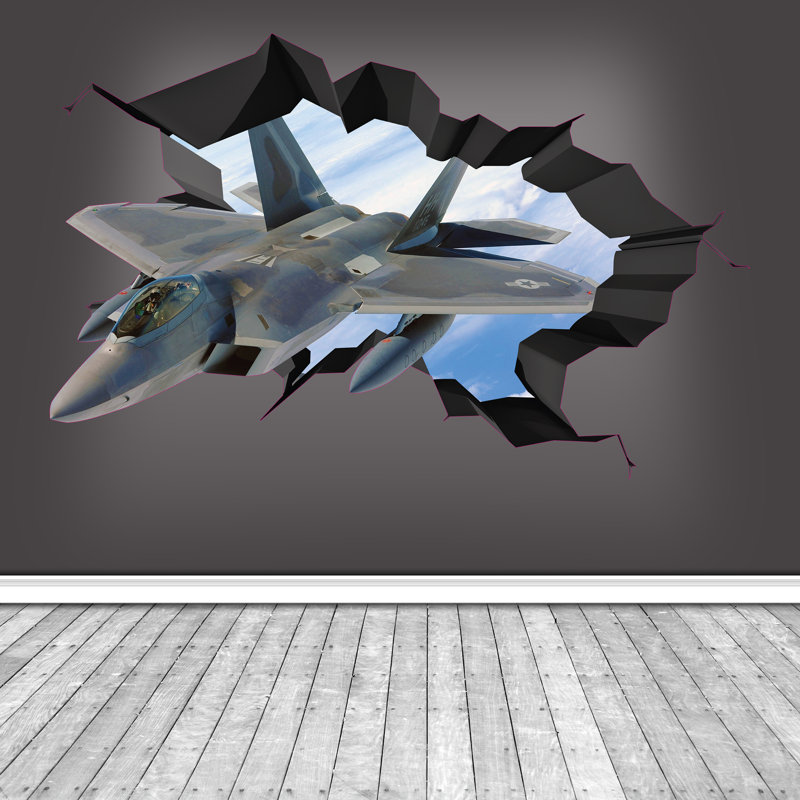 Adhésif décoratif combat aérien, autocollants d'art mural, affiche murale, chambre à coucher, avion de chasse 3D (petit 28 po x 17)