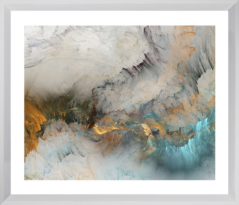 Turquoise And Gold Abstract - Single Picture Frame Print, Matt White, 202.692 cm H x 164.592 cm W