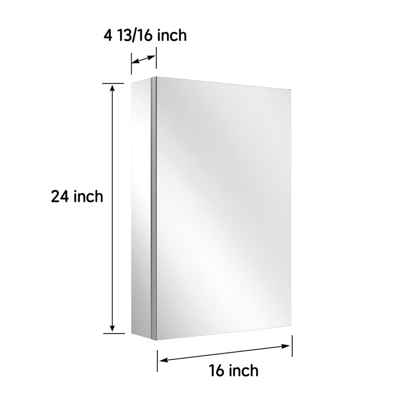  Armoire à pharmacie rectangulaire rectangulaire en aluminium avec miroir pour salle de bain, Oui, 24" H x 16" W x 4.8" D
