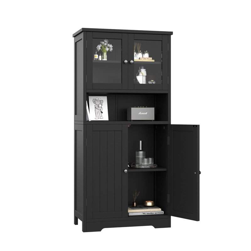 Armoire à thé et café noir Elegant | Porte en verre | Vaste espace de rangement | Multi-usage, Noir