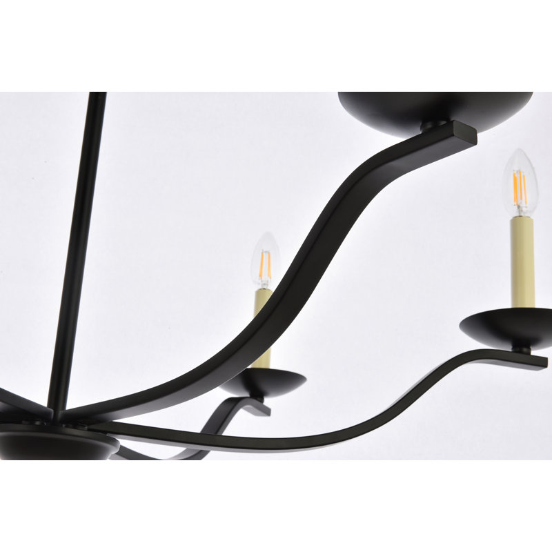 Lustre en roue de chariot à 6 lumières de style bougie Henton, Noir, H 20 po x l 36 po x P 36 po