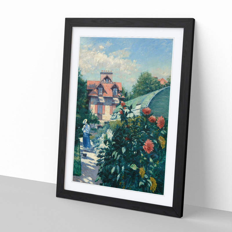 Dahlias Garden by Gustave Caillebotte - Picture Frame Painting, 65cm H x 48cm W x 2cm D, Black Framed