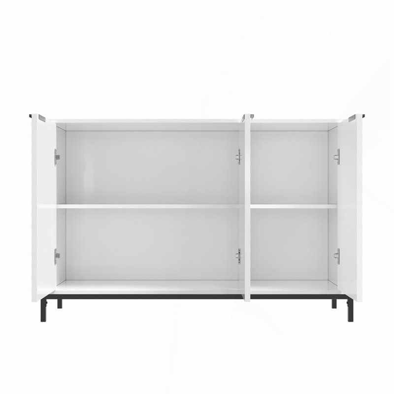 Minimalist Striped Sideboard Cabinet - MDF High-Gloss Finish with Black Legs & Gold Accents, Multi-Room Storage (66.14lb Top Load) Easy 40-Minute Assembly