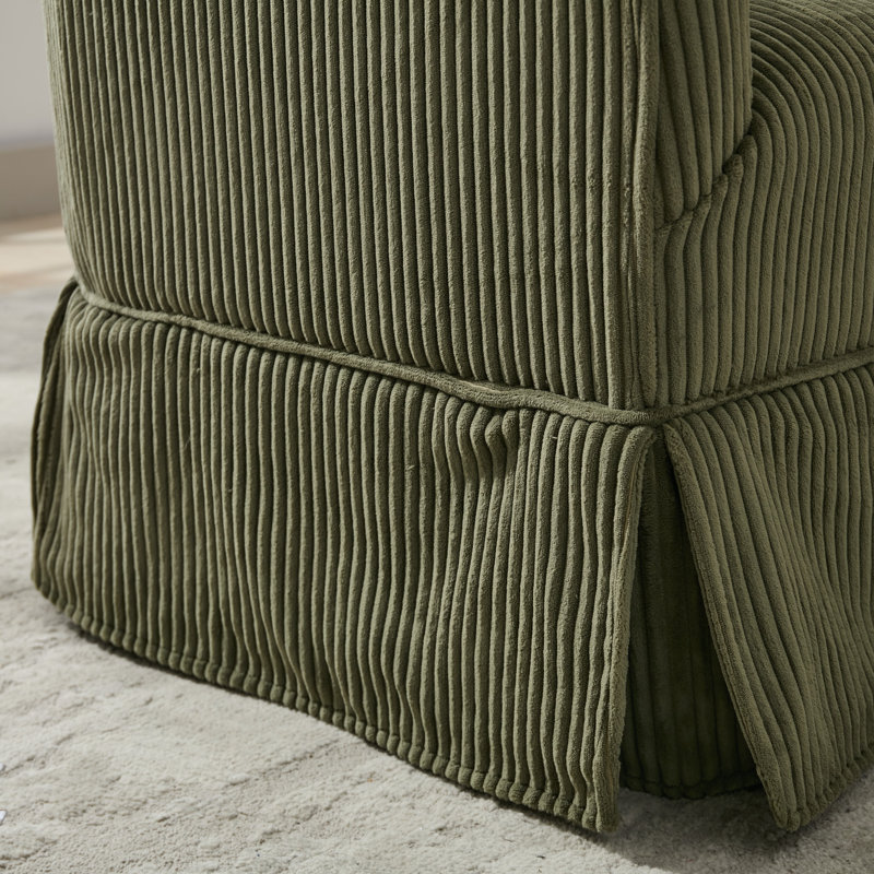 Modern Corduroy Upholstered Swivel Barrel Accent Chair with Wood Frame, Green