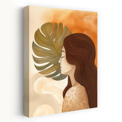 «Peaceful Woman Tropical Leaf Abstract Landscape Nature», reproduction d'art murale