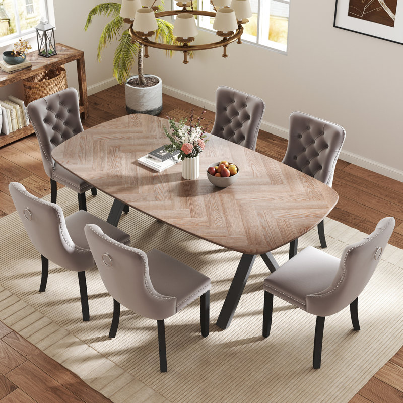 Rectangle Dining Set with Tufted Dining Chair, 29.5"H x 71"L x 35.4"W, Gray
