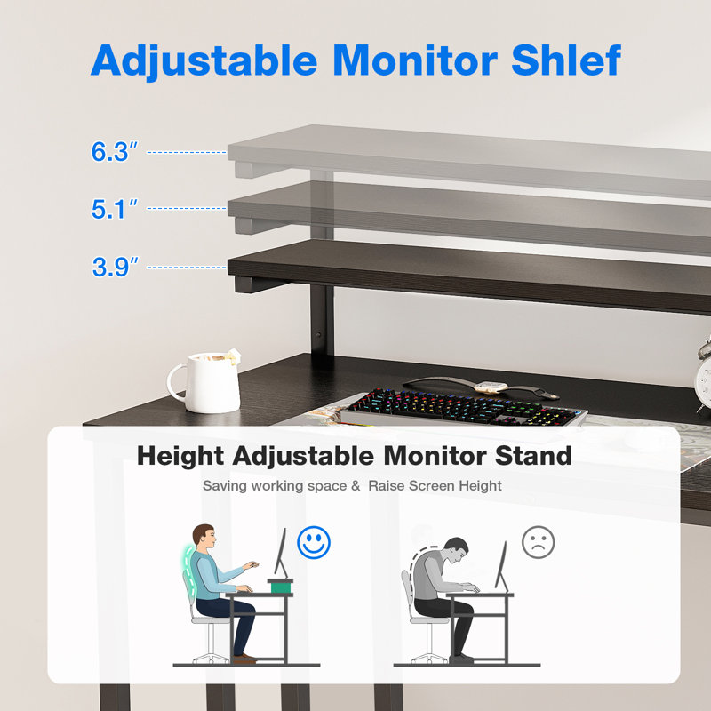 Amberann Adjustable L-Shaped Metal Base Computer Desk with Power Outlet