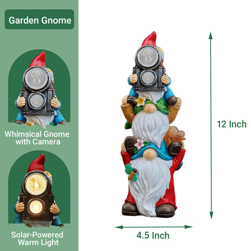 12.2 Inch Outdoor Gnomes Statue With Camera
