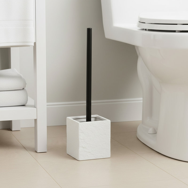 Ensemble de brosse de toilette carrée et porte-pierre effet pierre, Blanc