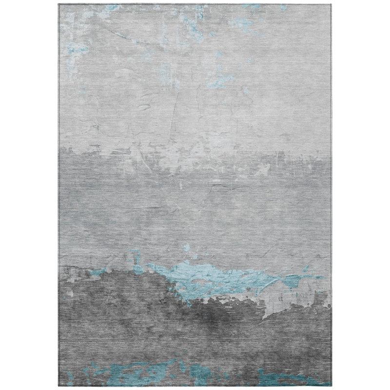 Tapis d'extérieur lavable abstrait bleu sarcelle 10 pi x 14 pi bleu et gris