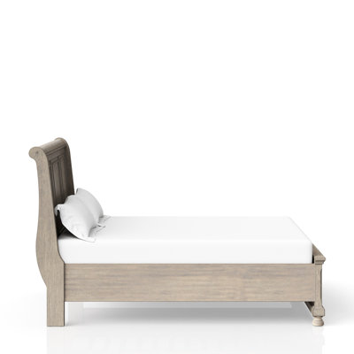 Grand lit de rangement antique gris et fonctionnel, deux tiroirs de style construction