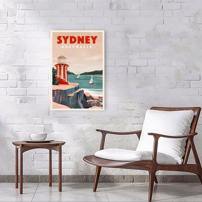 Sydney Australia Lighthouse Nautical Travel Art Retro Vintage Abstract Architecture Coastal Wall Art Print 1 Piece Wrapped Canvas Wall Art