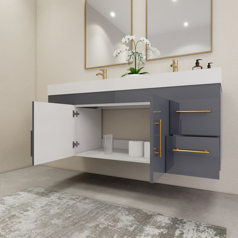 Ensemble de meuble-lavabo double 59 po, Gris lustré