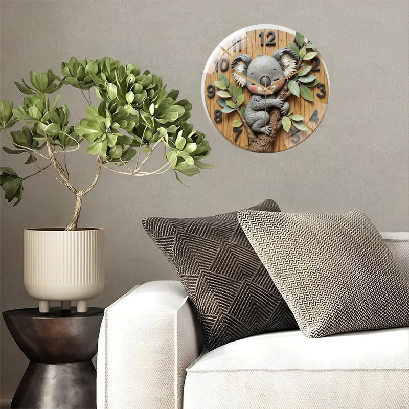 Horloge murale mignonne Koala avec feuilles et chiffres - horloge murale 12 po