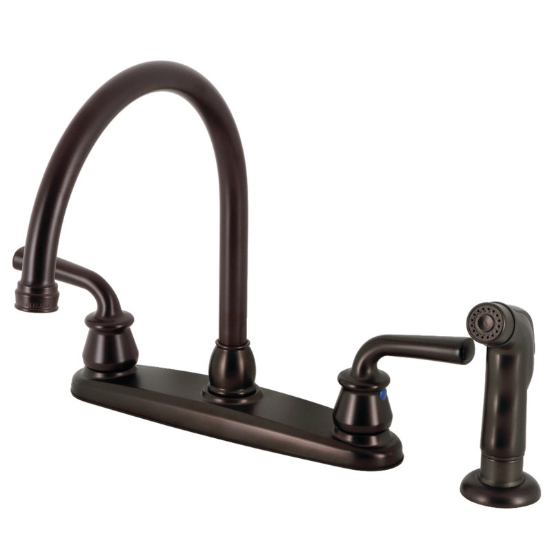 Kingston Brass Restoration Two-Handle 8" Centerset Kitchen Faucet, Oil Rubbed Bronze, With Side Spray