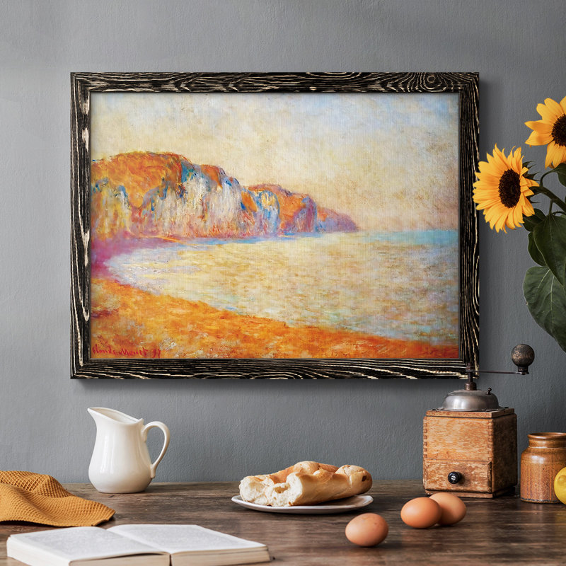 Cliff at Pourville in the Morning, 1897 - Toile tendue avec châssis rustique, Cadre noir, H 14 po x l 20 po x P 1,5 po