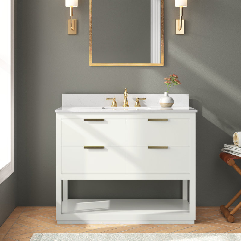 Felicity 42'' Single Bathroom Vanity with Engineered Marble Top, White