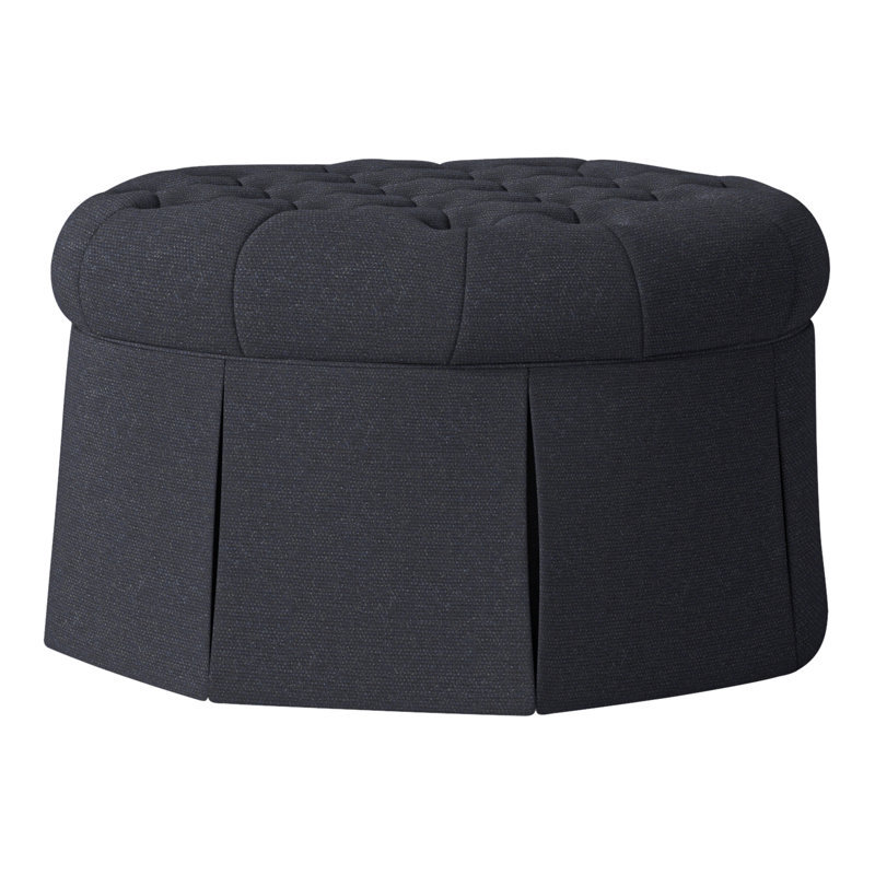 Repose-pieds cocktail capitonné rond 35 po Alma, Perigold Play - bleu marine