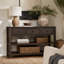 Console avec étagères ouvertes et tiroirs, dosseret de rangement en bois massif et MDF-535346411-450073160-451570759