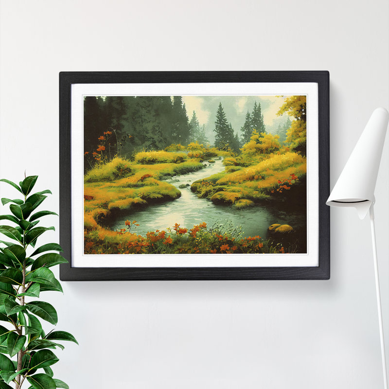 Blooming Forest Stream - Single Picture Frame Print, Black, 46cm H x 64cm W x 2cm D