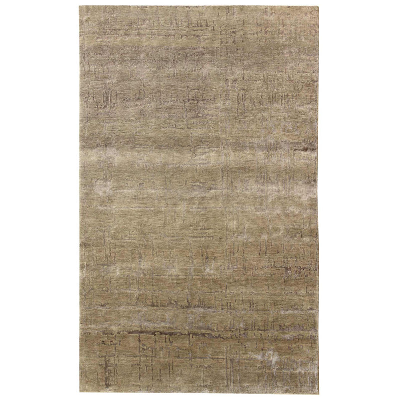 Patinated Look One-of-a-Kind 4'10" X 7'10" New Age Wool Area Rug in Ivory