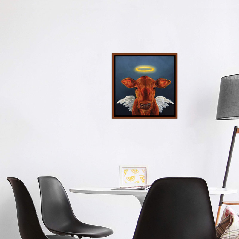Sainte vache, art encadré, H 18 po x l 18 po x 1,5 po, Toile classique avec cadre brun
