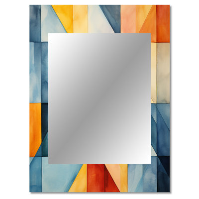 Midcentury pastel color cubes III - Geometric Decorative Wall Mirror, Modern Large Mirror, Printed Metal Art