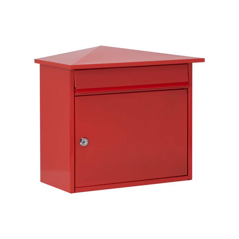 Mersey Wall Mounted Galvanised Steel Lockable Weatherproof Post Box - 39x35x20cm, Red