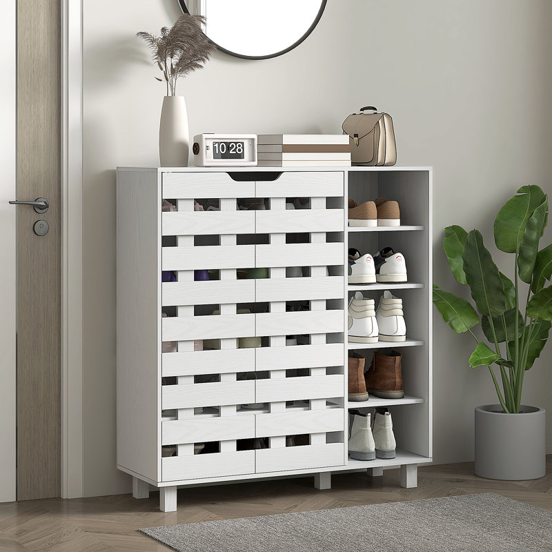Armoire à chaussures avec armoire à 5 niveaux et 5 tablettes ouvertes, Blanc
