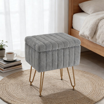 Modern Vanity Stool with Storage Accent Chair with Storage Cozy Faux Fur Cushion by Hokku Designs