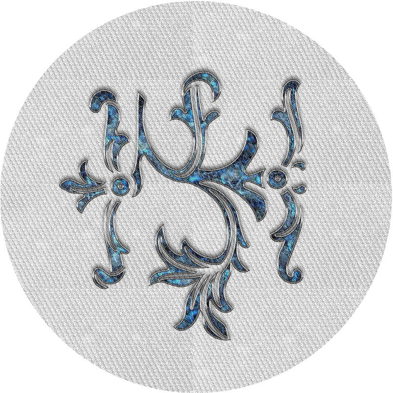 Tapis gris/noir/bleu à motifs, Rond 6 pi