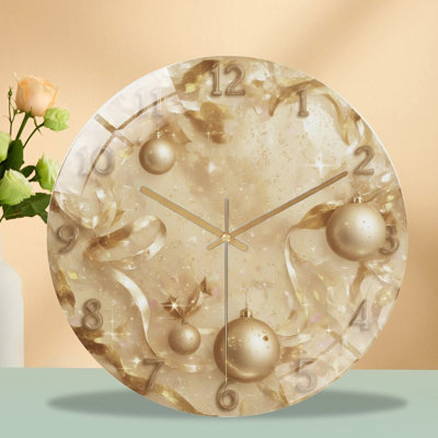 New-Year-Clock-Face-Golden-Ornaments Art - 12'' Modern Glass Wall Clock