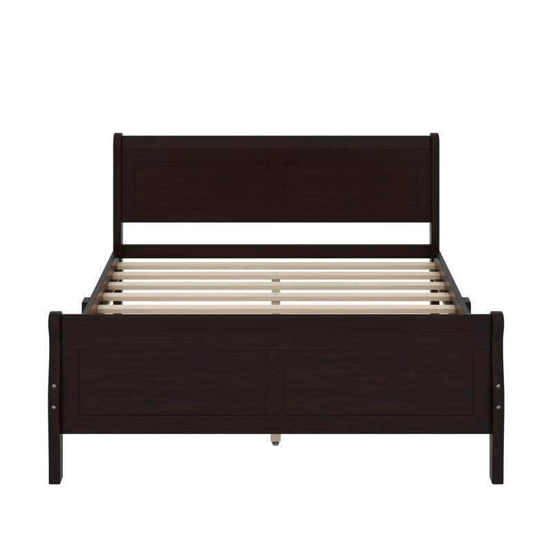 Grand lit plateforme en bois avec tête de lit, Espresso
