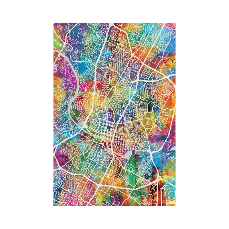 Austin Texas City Map I by Michael Tompsett - Wrapped Canvas Gallery-Wrapped Canvas Giclée, 20.32 cm H x 30.48 cm W