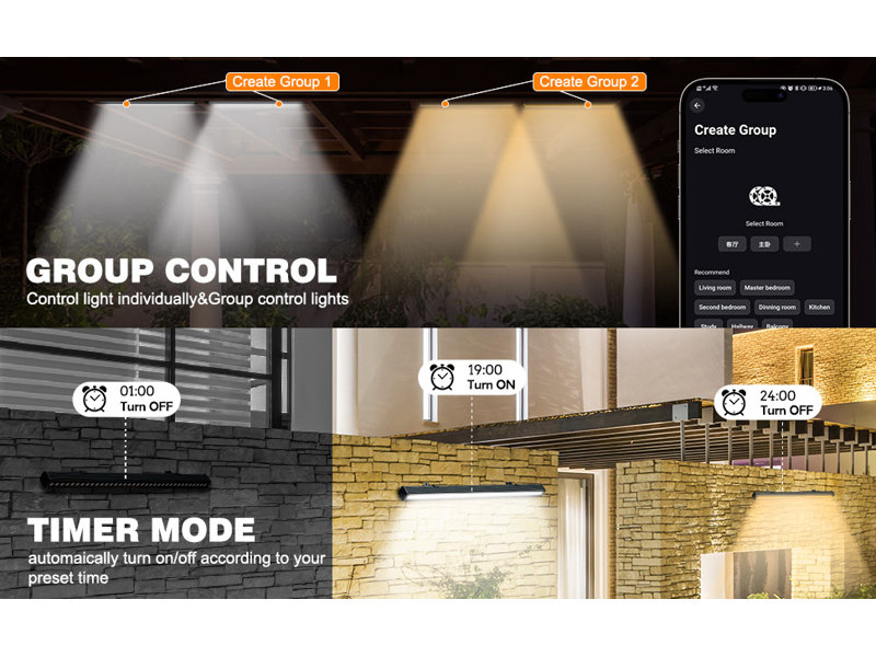 Smart Wall Washer Lights Adjustable Colour Temperature 2700K-6500K,72W 9600lm 1%-100% Brightness Dimmable LED Bar Light APP & Remote Control for Outdoor, Compatible with Alexa/Google Assistant