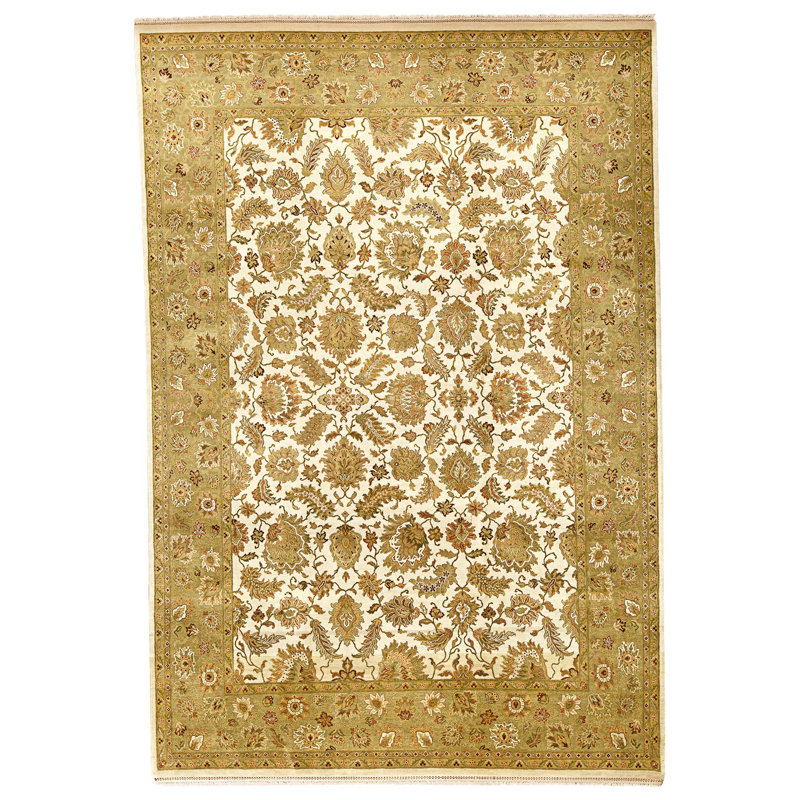 Tapis ivoire et vert noué à la main de haute qualité