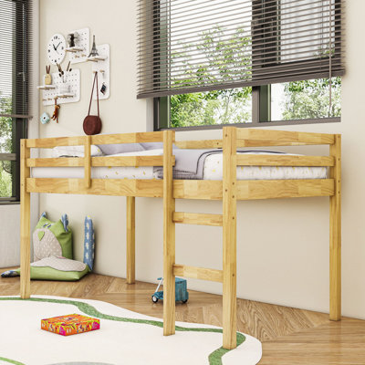 Lit mezzanine simple en bois avec échelle et garde-corps de sécurité, conception basse