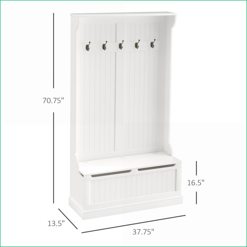 Coat Racks 3-in-1 Entryway Hall Tree with Storage Bench, 4 Hooks &amp; Shoe Storage, White | Cream White | MDF