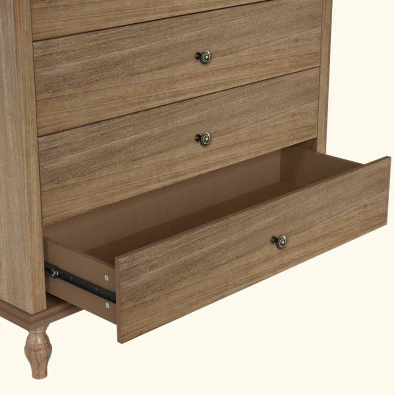 Commode 4 tiroirs avec pied en bois massif, Marron clair