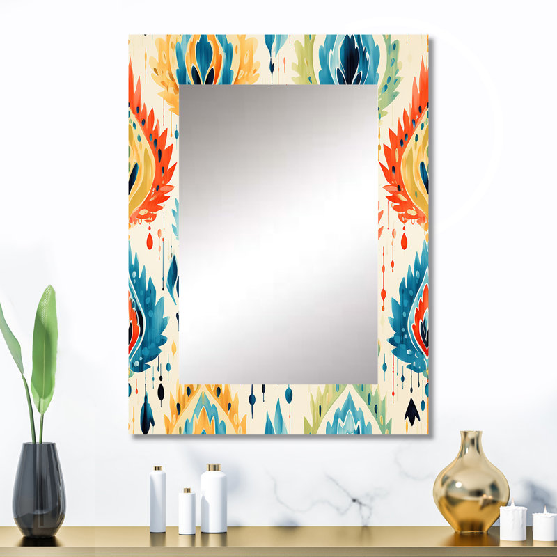Miroir décoratif, miroir mural victorien, impression d'art en métal, 32 po x 24 po, Atta bleu et orange fusion ikat mosaïque
