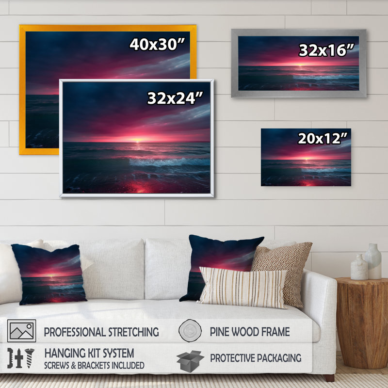 «Pink Coastal Horizon I», reproduction, H 12 po x l 20 po x P 1 po, Encadrement doré