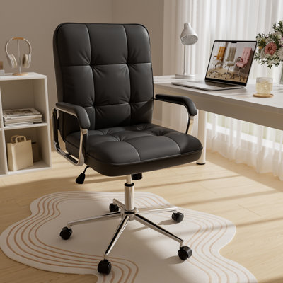 Home Office Desk Chair, Swivel Computer Desk Chair with Wheels and Padded Arms by Wrought Studio