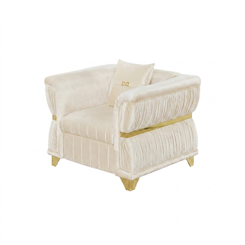 Canapé décoratif moderne de 39,8 po avec garniture dorée et accoudoirs courbés, avec coussin décoratif, Beige