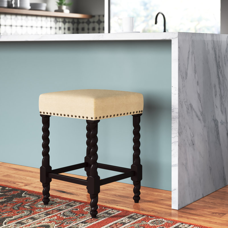 Elegant Cream 24 Inch Counter Stool with Barley Twist Legs, Espresso, Counter Stool (24" Seat Height)